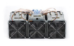 Antminer S5+ Front view with fans attached